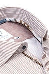 Direct From Brand,R2 Amsterdam, R2 Amsterdam Brown/White Stripped Stretch Short Sleeve Button Up Shirt, Brown, Large-44-Tag41