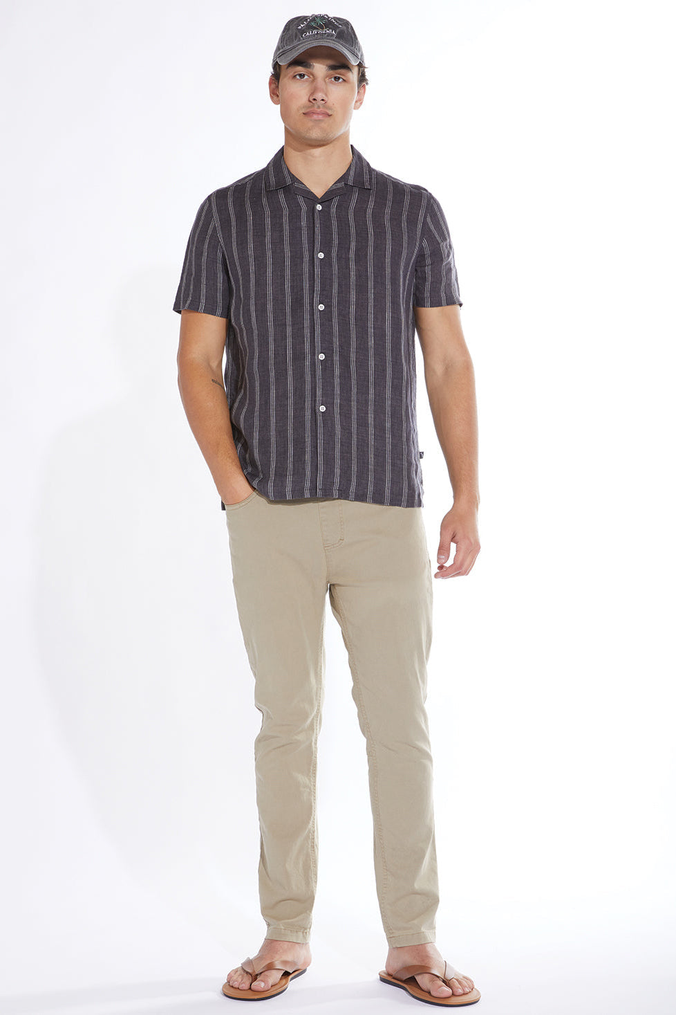 Wholesale,Civil Society, Civil Society Black Striped Cotton/Linen Blend Short Sleeve Resort Shirt, Black, Large-46-TagLExtra Large-48-TagXLSmall-42-TagSMedium-44-TagMExtra Extra Large-52-TagXXL