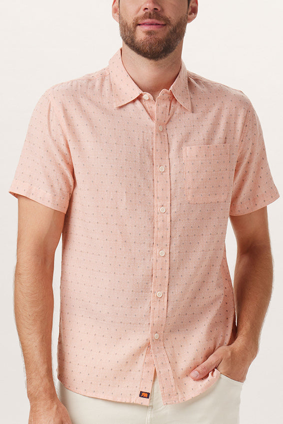 The Normal Brand Pastel Orange Dobby Short Sleeve Button Up Shirt