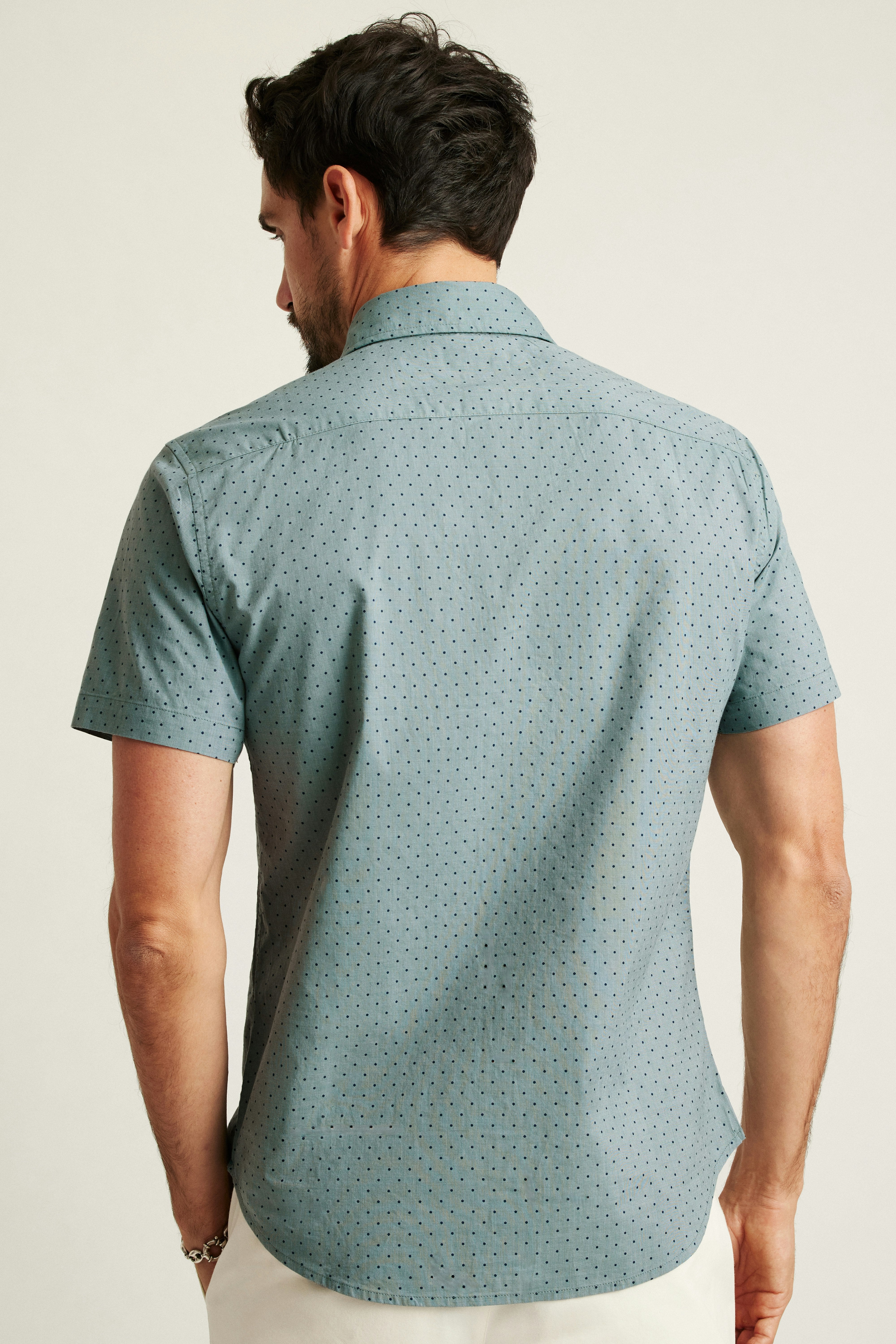 Wholesale,Bonobos, Bonobos Forest Green Polka Dot Print Stretch Riviera Short Sleeve Shirt, Green, Large-45-TagL