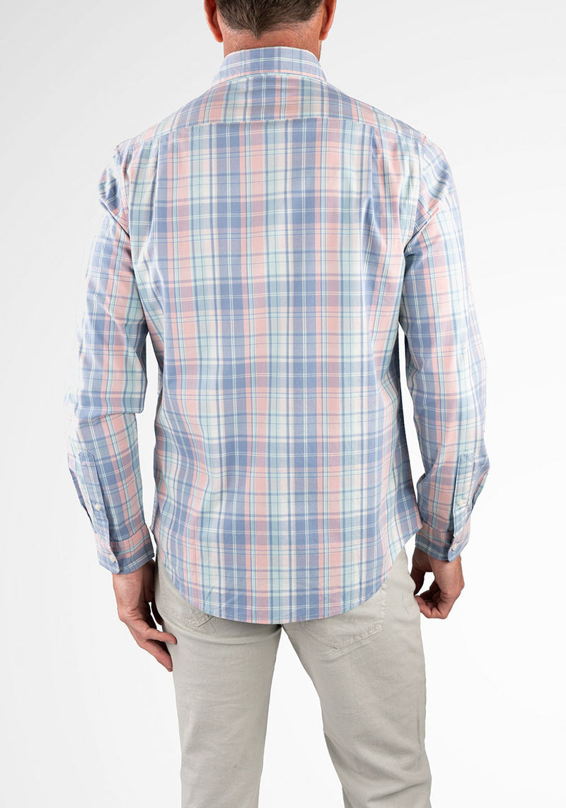 Brand Partner,Tailor Vintage, Tailor Vintage Multi Plaid Airotec Stretch Poplin Long Sleeve Shirt, Blue, Extra Large-51-TagXL