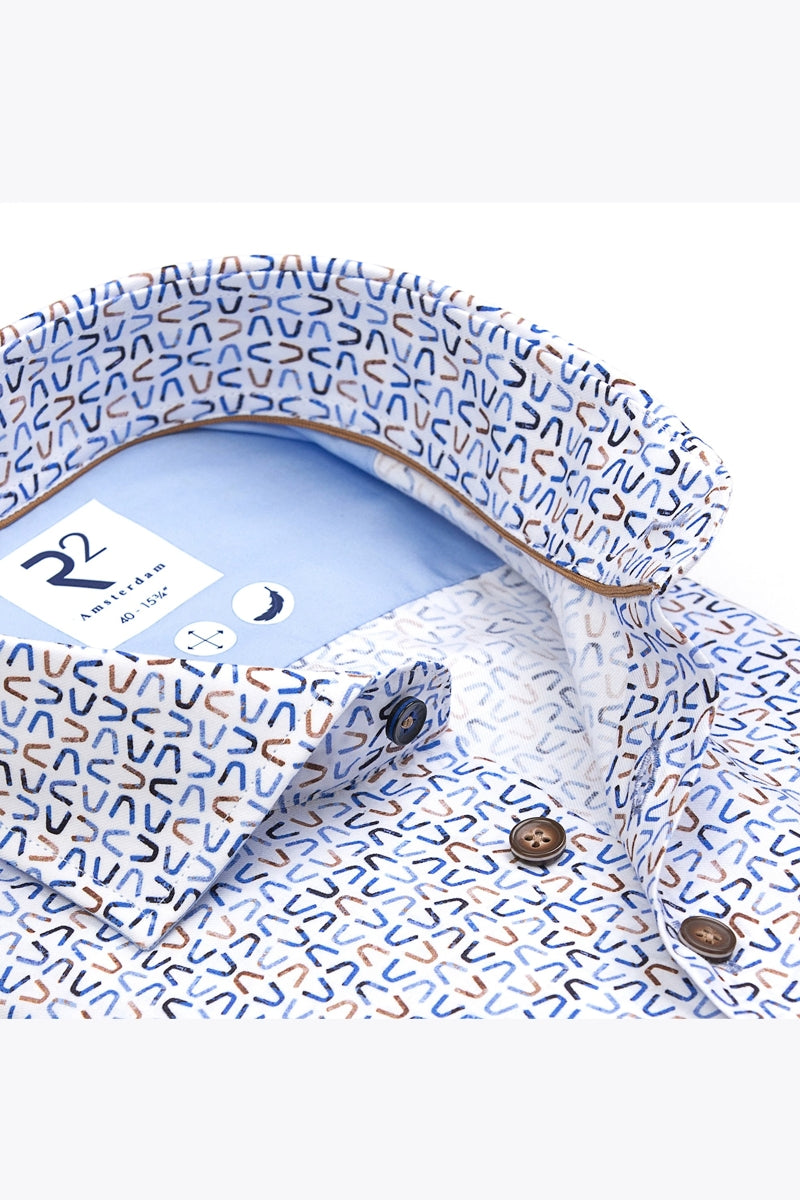 Direct From Brand,R2 Amsterdam, R2 Amsterdam Blue Printed 100% Cotton Shirt, Blue, Small-41-Tag39Small-39-Tag38