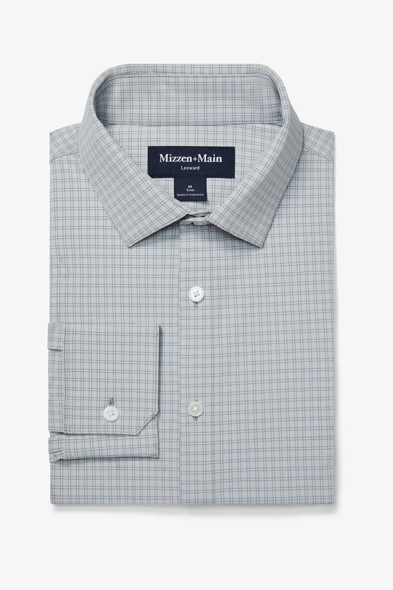 Wholesale,Mizzen + Main, Mizzen + Main Aluminum Grey Plaid Trim Dress Shirt, Grey, Medium-42-TagM
