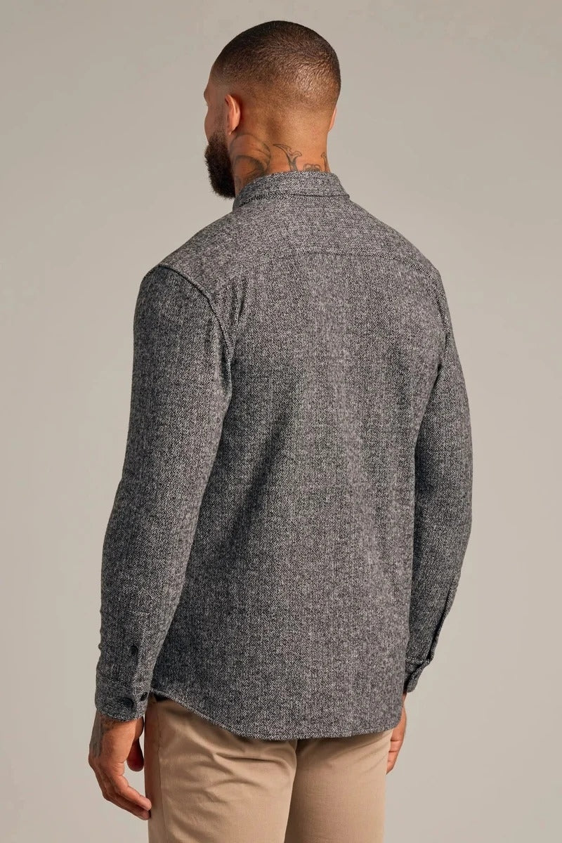 Faire,True Classic, True Classic Heather Black Herringbone Overshirt, Black, Small-40-TagS