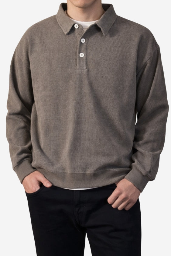 Wholesale,Kuwalla, Kuwalla Grey Ribbed Textured Chenille Polo, Grey, Small-46-TagSMedium-48-TagM