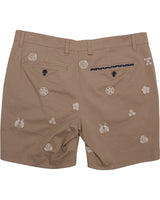 Lords of Harlech Sand Embroidered Edward Crest 7" Shorts with Butter Fabric in Peached Stretch Twill