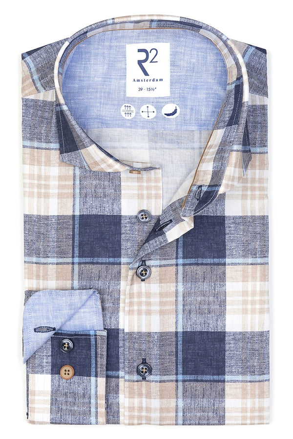 R2 Amsterdam Blue/Tan Plaid Dress Shirt