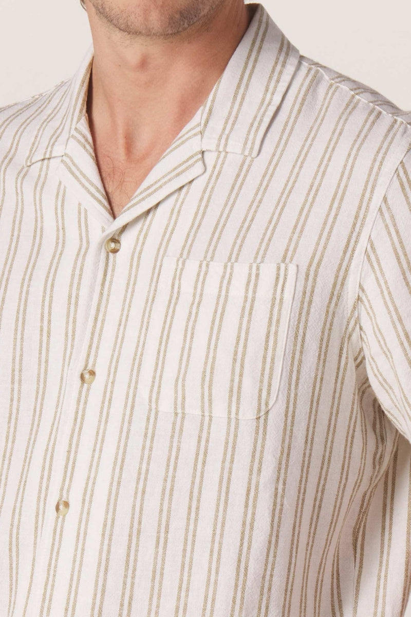 Wholesale,The Normal Brand, The Normal Brand Beige/Olive Stripped Short Sleeve Button Up Shirt, Tan, Large-46-TagL