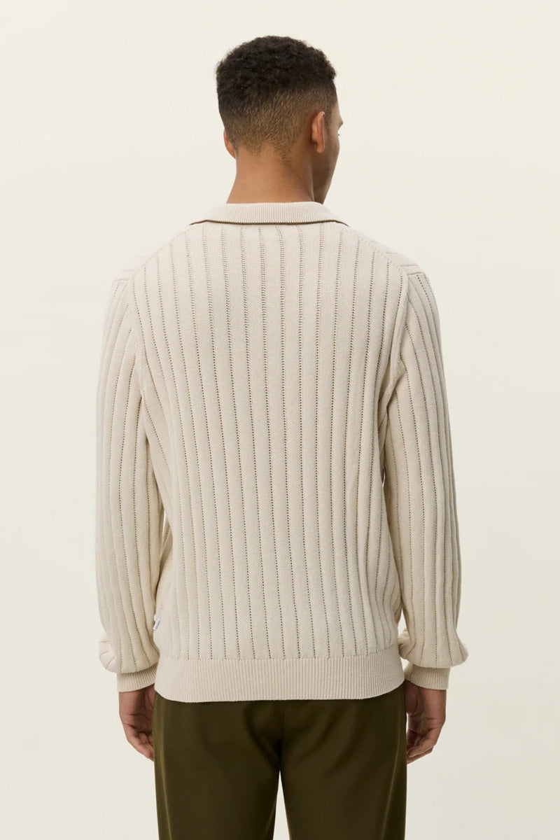 Wholesale,Les Deux, Les Deux Ivory Knit Stripe Textured Polo, Cream, Medium-50-TagM