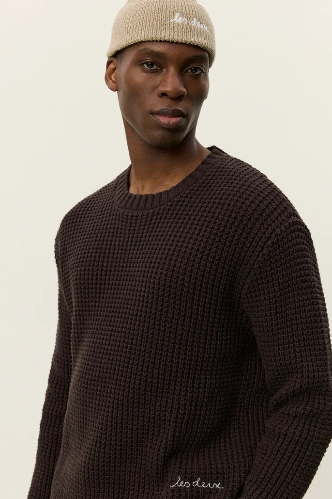 Wholesale,Les Deux, Les Deux Brown Waffle Weave Crewneck Knit Sweater, Brown, Small-46-TagS