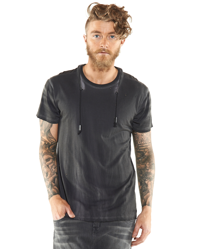 Wholesale,Reese De Luca, Reese De Luca Charcoal Jersey T-Shirt with Drawstring Neck, Grey, Medium-42-TagM