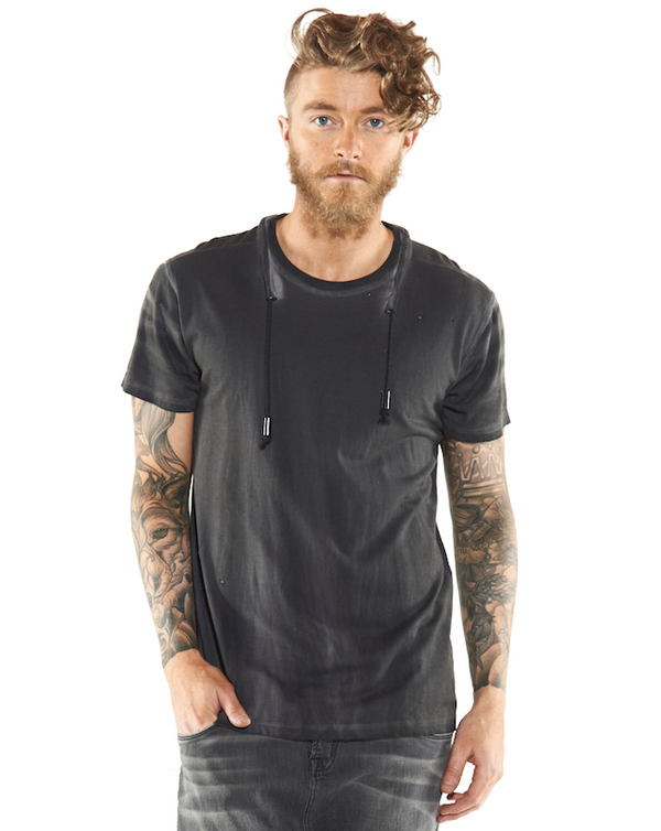 Reese De Luca Charcoal Jersey T-Shirt with Drawstring Neck