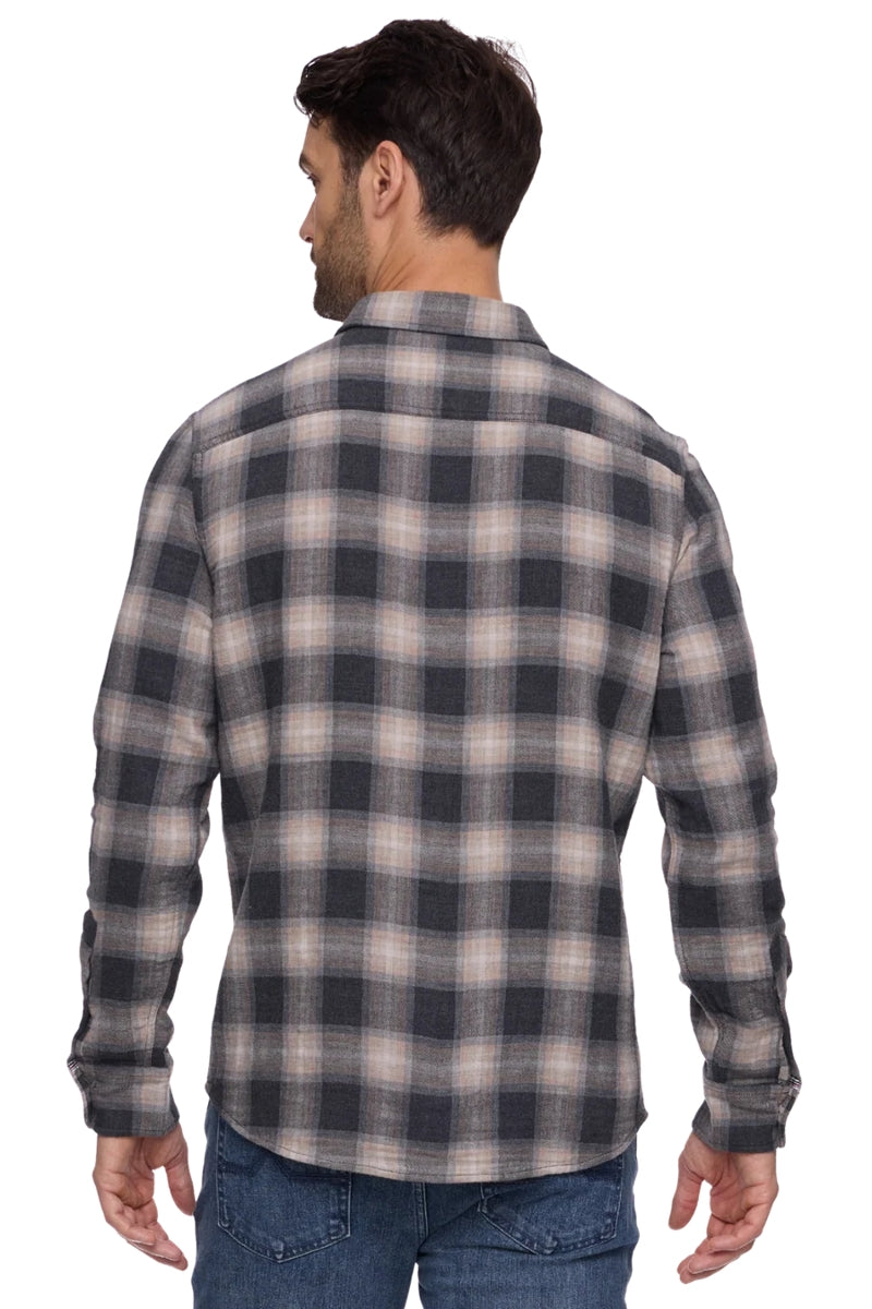 Wholesale,Flag & Anthem, Flag & Anthem Charcoal/Taupe Double Layer Flannel Shirt, Grey, Medium-44-TagMLarge-47-TagLExtra Large-51-TagXL