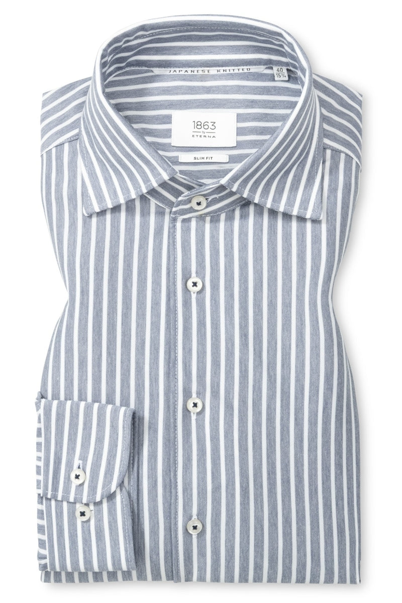 Wholesale,1863 by Eterna, 1863 by Eterna Blue Grey /White Japanese Knit Stripe Slim Fit Shirt, Blue, Small-40-Tag15Medium-43-Tag15.5Large-45-Tag16Extra Large-47-Tag17Extra Extra Large-51-Tag18