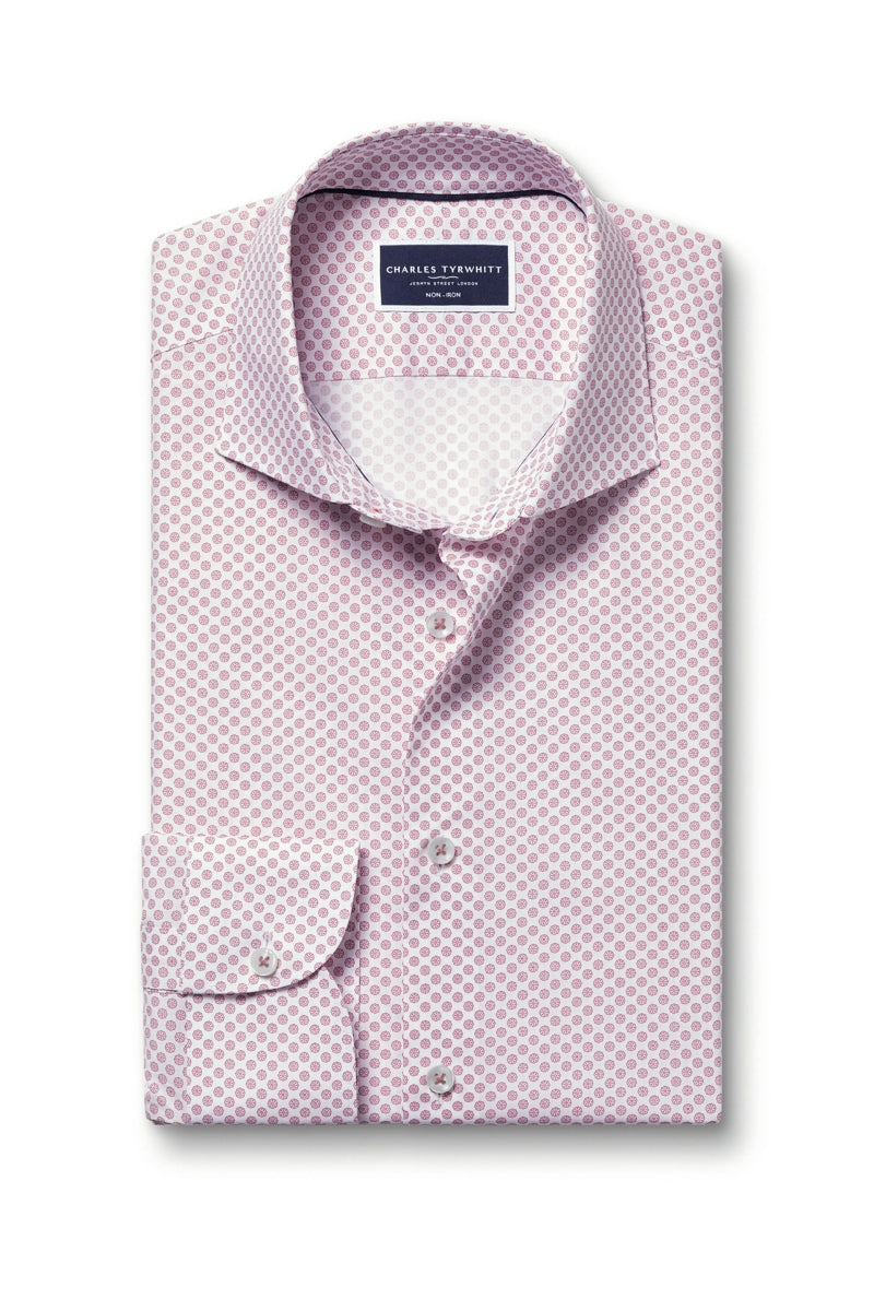 Wholesale,Charles Tyrwhitt, Charles Tyrwhitt Claret Pink Stretch Medallion Print Shirt, Pink, Small-40-TagSExtra Large-50-TagXLExtra Extra Large-52-TagXXL