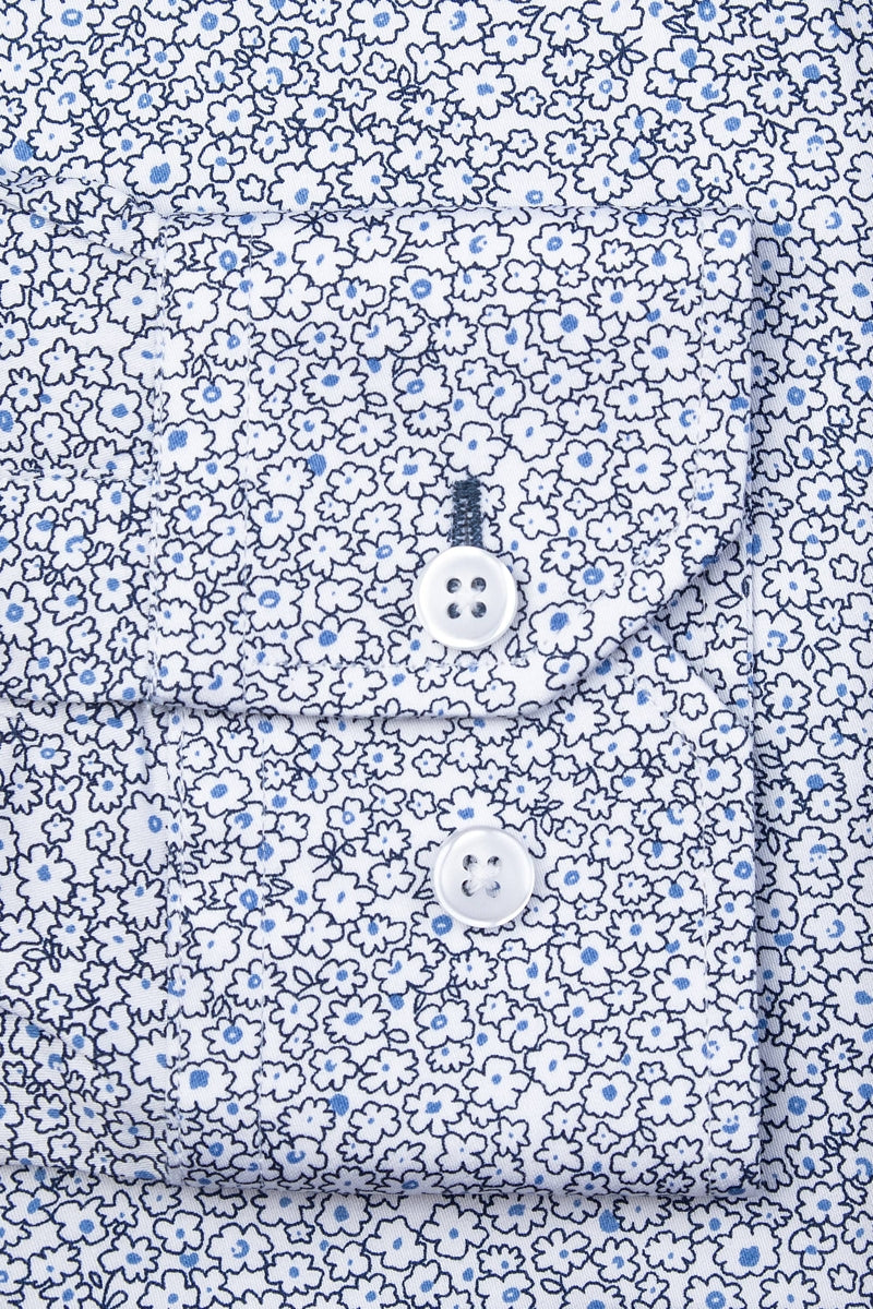 Faire,Alynn, Alynn White with Black Floral Print Slim Fit Dress Shirt, White, Large-45-TagL