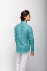 Stitch Note Turquoise European Linen Classic Long Sleeve Shirt