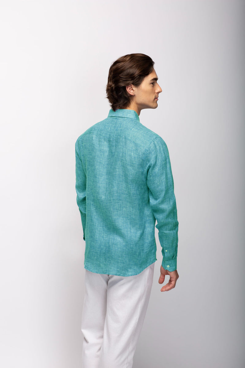 Stitch Note Turquoise European Linen Classic Long Sleeve Shirt