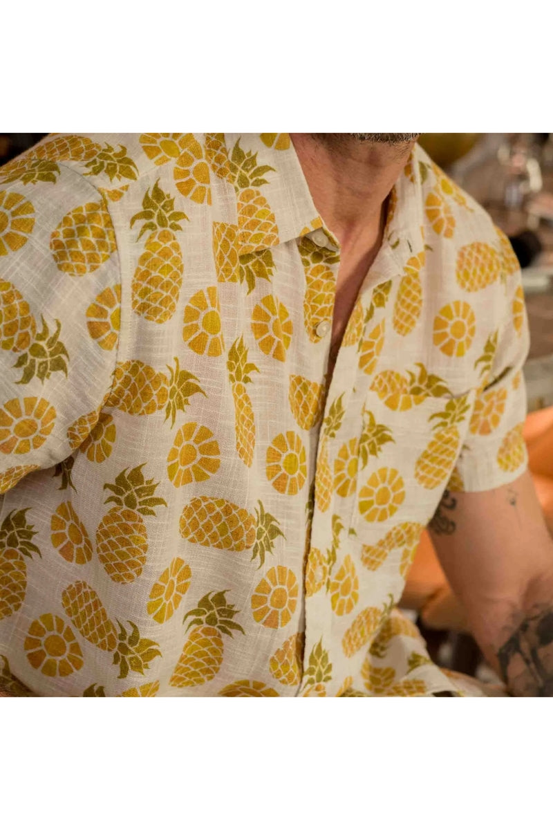 Faire,Grayers, Grayers Yellow Pineapple Slice Print Yarn Dyed Shirt, Yellow, Extra Large-52-TagXL