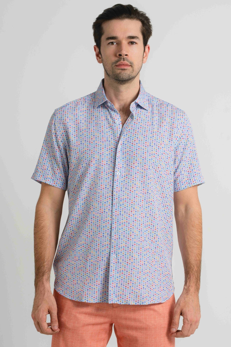 Wholesale,American Heritage, American Heritage Multi Fan Print 4-way Stretch Shirt, Blue, Extra Large-51-TagXL