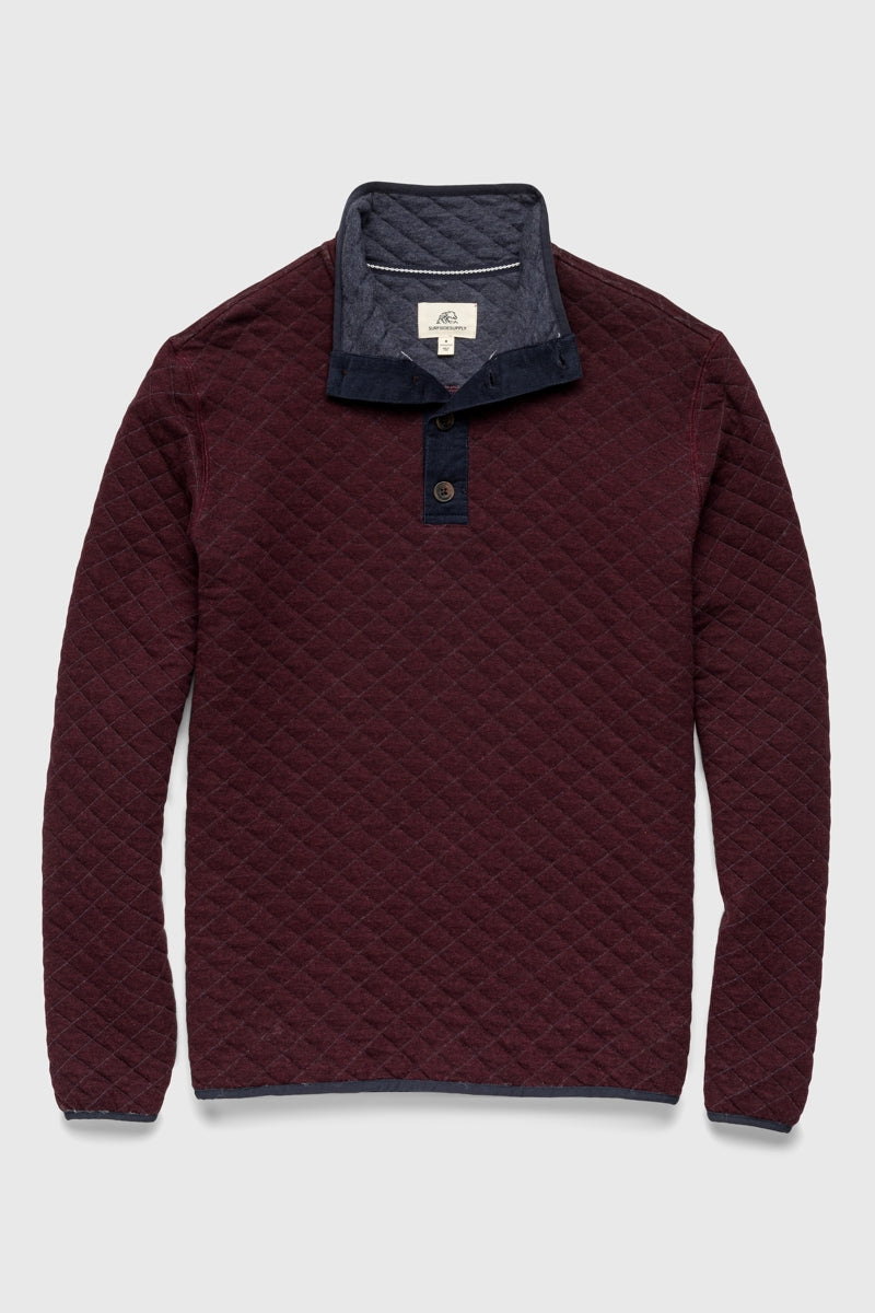 Wholesale,Surfside Supply, Surfside Supply Maroon Heather Bicolor Quilted Fleece Mock Pullover, Red, Large-45-TagL