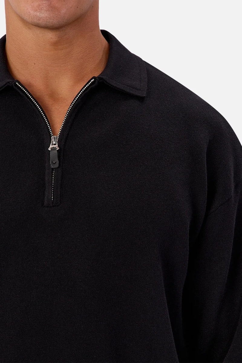 Wholesale,INDUSTRIE AUSTRALIA, INDUSTRIE AUSTRALIA Black Knit Qtr Zip, Black, Small-46-TagSMedium-48-TagMLarge-50-TagLExtra Large-52-TagXLExtra Extra Large-54-TagXXL
