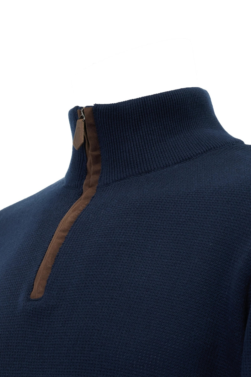 Wholesale,American Heritage, American Heritage Navy Trimmed Melange Knit Textured Qtr Zip, Blue, Medium-45-TagMLarge-47-TagLExtra Large-49-TagXL