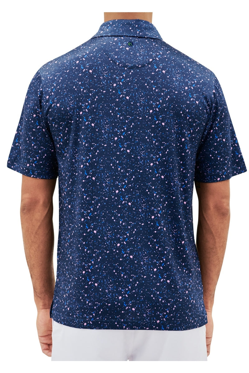 Faire,CON.STRUCT, CON.STRUCT Navy Paint Splatter 4-way Stretch Recycled Polo, Blue, Extra Large-48-TagXL