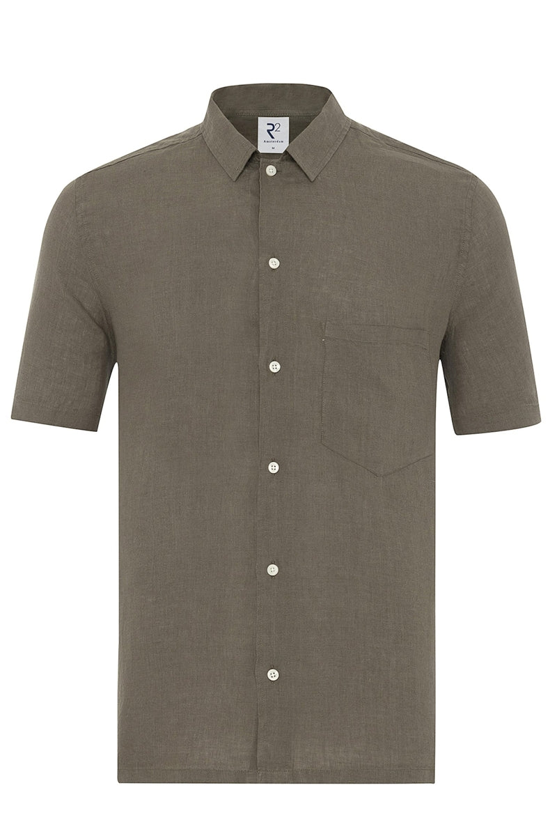 Direct From Brand,R2 Amsterdam, R2 Amsterdam Dark Green Linen Shirt, Green, Small-41-TagSExtra Extra Large-50-TagXXLExtra Extra Large-52-Tag3XL
