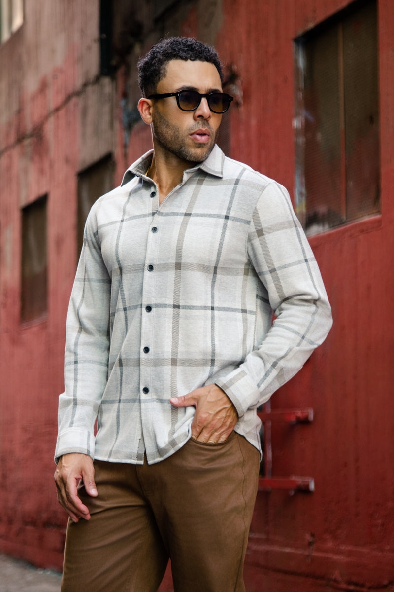 Wholesale,Mason Cruz, Mason Cruz Grey with Tan Knit Plaid Shirt, Grey, Medium-42-TagMLarge-45-TagLExtra Large-48-TagXLExtra Extra Large-50-TagXXLSmall-43-TagSMedium-45-TagMLarge-47-TagLExtra Large-49-TagXLExtra Extra Large-51-TagXXL