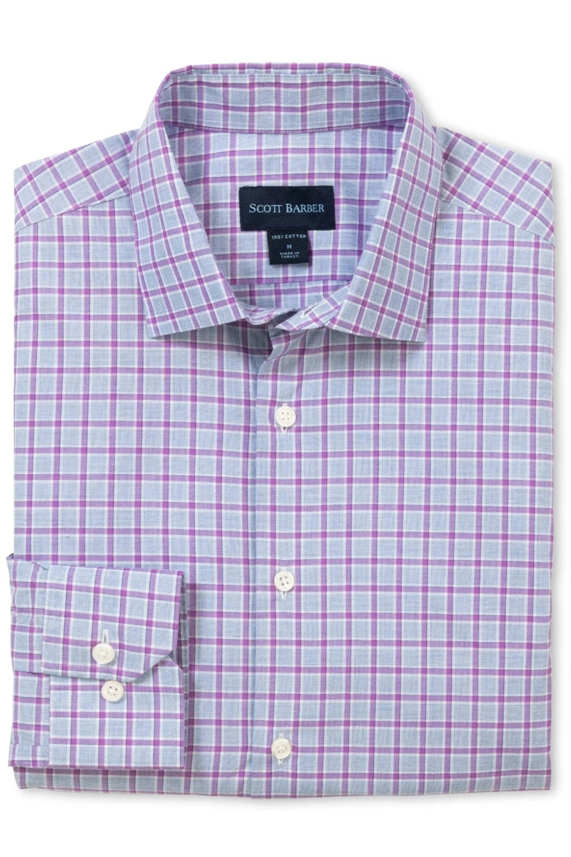 Wholesale,Scott Barber, Scott Barber Grape Mélange Windowpane Pattern Poplin Shirt, Purple, Medium-45-TagM