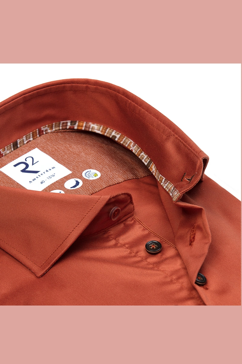 Direct From Brand,R2 Amsterdam, R2 Amsterdam Orange Cotton Blend Shirt, Orange, Large-46-Tag42Large-47-Tag43Medium-42-Tag40Medium-44-Tag41