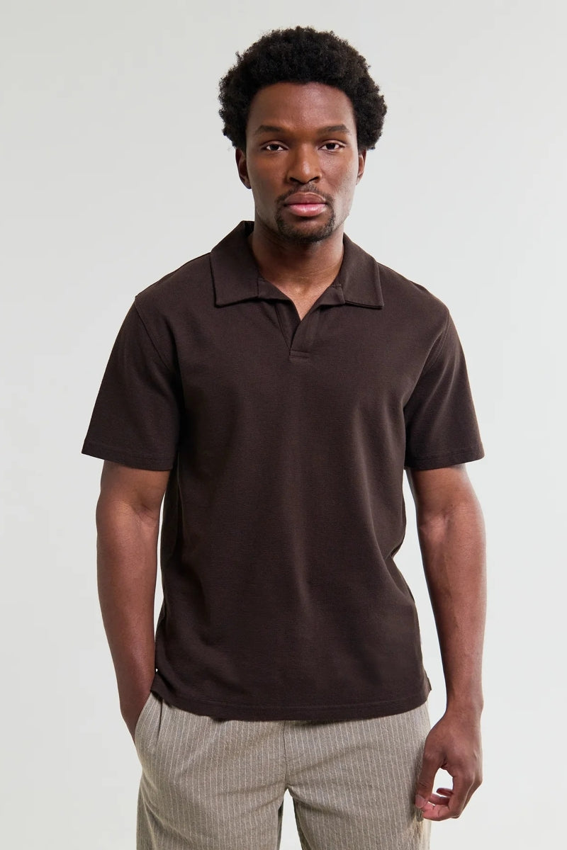 Wholesale,Wax London, Wax London Dark Brown Textured Organic Cotton Polo, Brown, Medium-43-TagMLarge-45-TagLExtra Large-47-TagXL