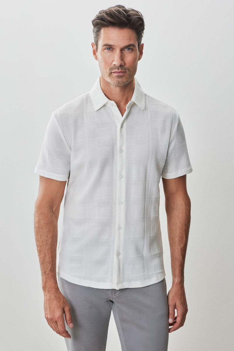 Wholesale,Robert Barakett, Robert Barakett White Textured Tonal Windowpane Knit Shirt, White, Large-44-TagL