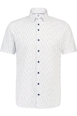 R2 Amsterdam White/Navy Conversational Knitted Short Sleeve Button Up Shirt