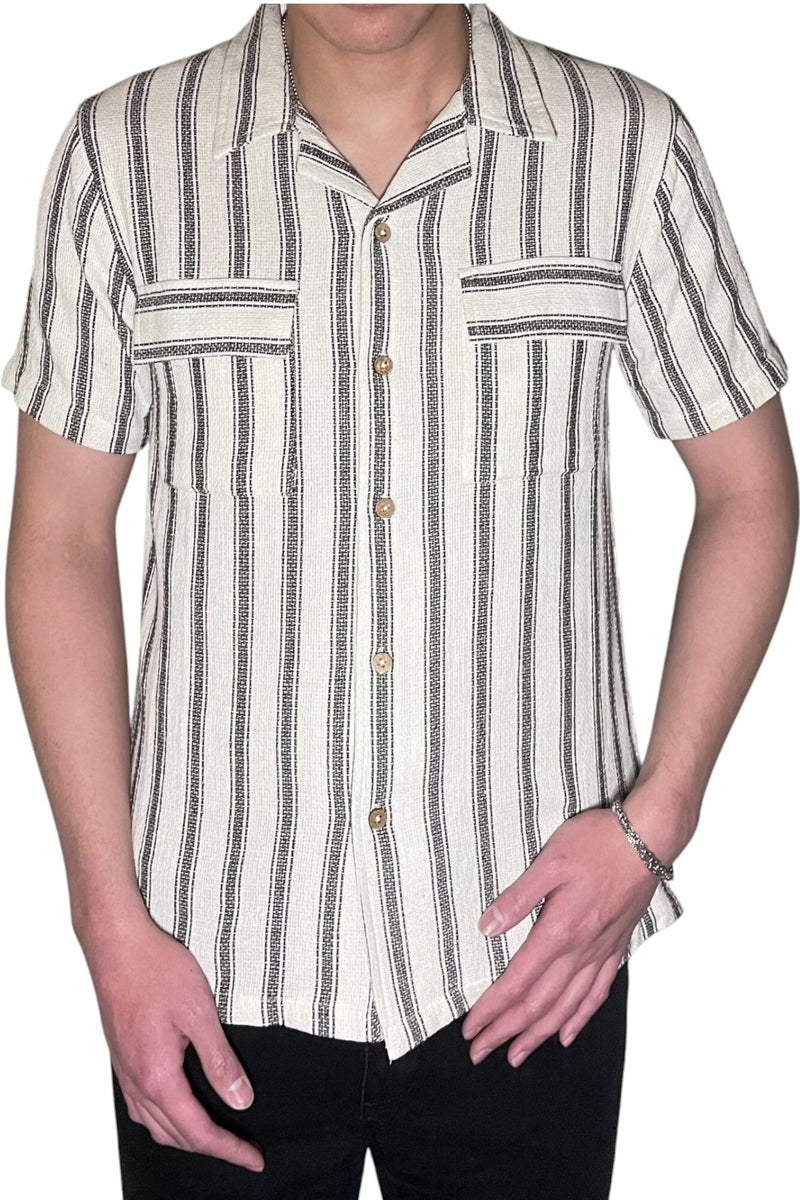 Wholesale,Soulstar, Soulstar Beige with Black Stripe Textured Weave Shirt, Tan, Medium-41-TagMLarge-43-TagLExtra Large-46-TagXLExtra Extra Large-48-TagXXLSmall-39-TagS