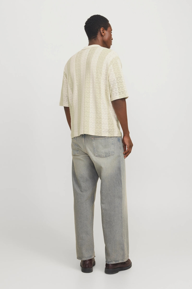 Wholesale,Jack & Jones, Jack & Jones Cream/Green Striped Textured Shirt, Cream, Medium-46-TagM