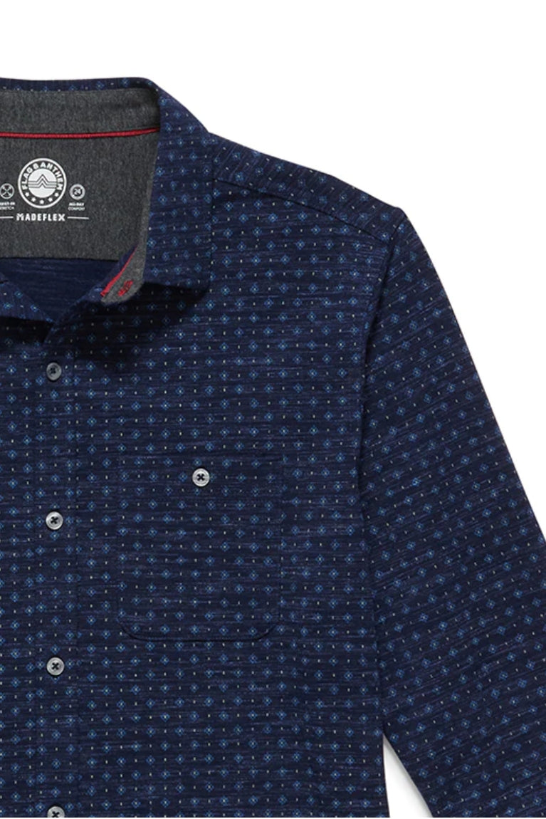 Wholesale,Flag & Anthem, Flag & Anthem Navy Heather Geo Print Knit Performance Long Sleeve Shirt, Blue, Medium-42-TagMLarge-45-TagLExtra Large-48-TagXLExtra Extra Large-52-TagXXL