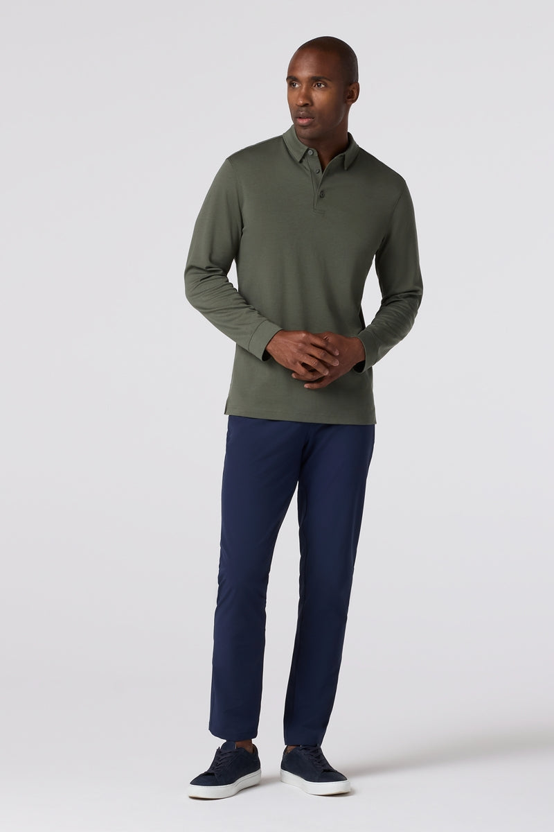 Wholesale,Mizzen + Main, Mizzen + Main Olive Trim Long Sleeve Polo, Green, Large-46-TagL