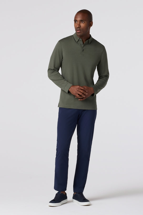 Mizzen + Main Olive Trim Long Sleeve Polo