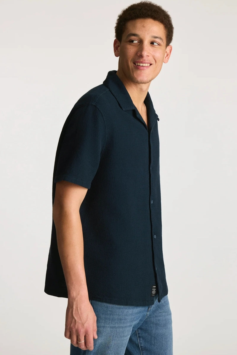Wholesale,Mavi, Mavi Navy Waffle Knit Camp Collar Shirt, Blue, Extra Extra Large-52-TagXXL