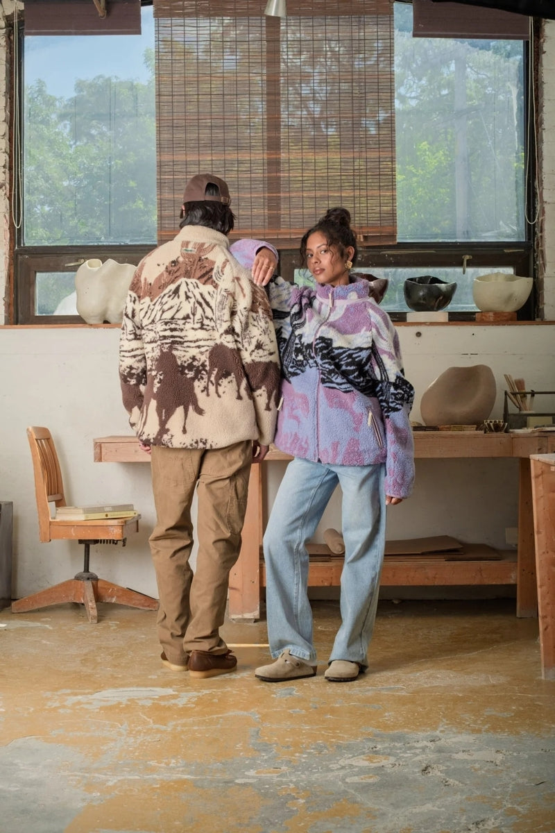 Wholesale,Kuwalla, Kuwalla Desert Stallion Printed Terry Sherpa Fleece Jacket, Cream, Small-44-TagSMedium-46-TagMLarge-48-TagLExtra Large-50-TagXL