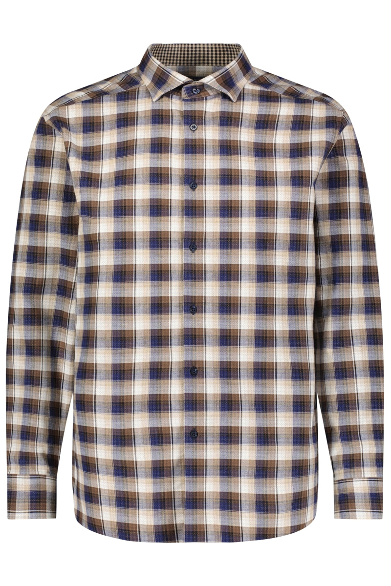 Wholesale,American Heritage, American Heritage Chocolate/Blue Double Faced Plaid Gingham Shirt, Brown, Small-42-TagS