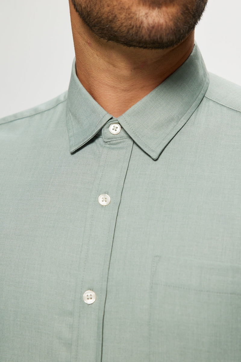 Faire,Julian & Mark, Julian & Mark Sage Chambray Stretch Long Sleeve Shirt, Green, Extra Large-47-TagXL