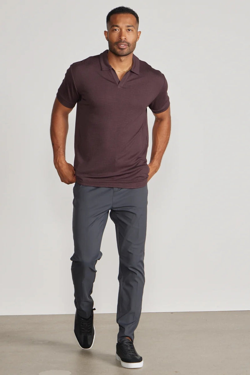Wholesale,BYLT, BYLT Plum Ribbed Drop-cut Open V Polo, Brown, Small-40-TagSMedium-42-TagMLarge-45-TagLExtra Large-48-TagXLExtra Extra Large-51-TagXXL