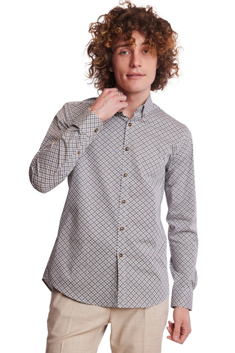 Wholesale,Paisley & Gray, Paisley & Gray Tan/Navy Floral Print Button Down Shirt, Tan, Large-44-TagL