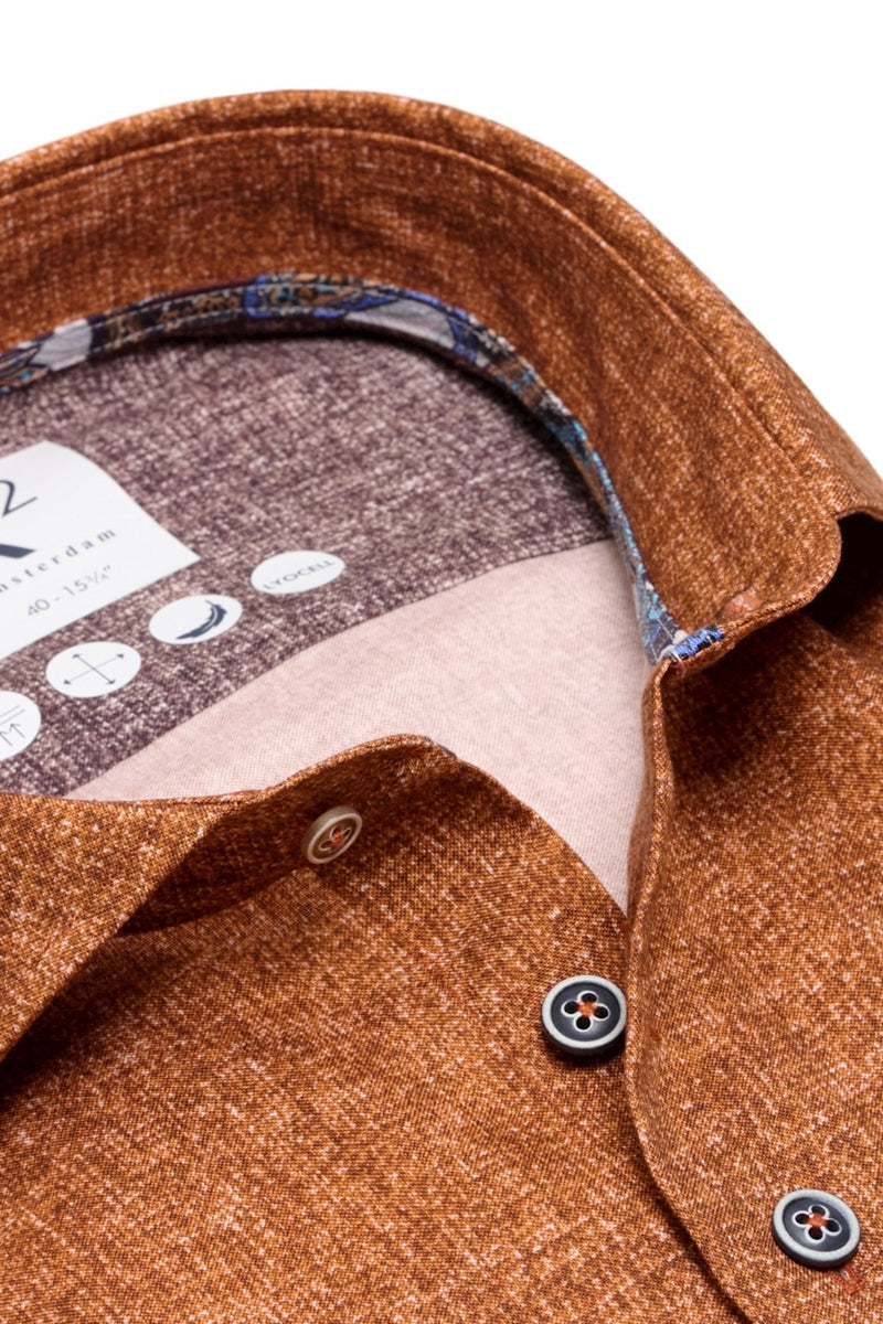 Direct From Brand,R2 Amsterdam, R2 Amsterdam Brick Tencel Shirt, Brown, Medium-44-Tag40