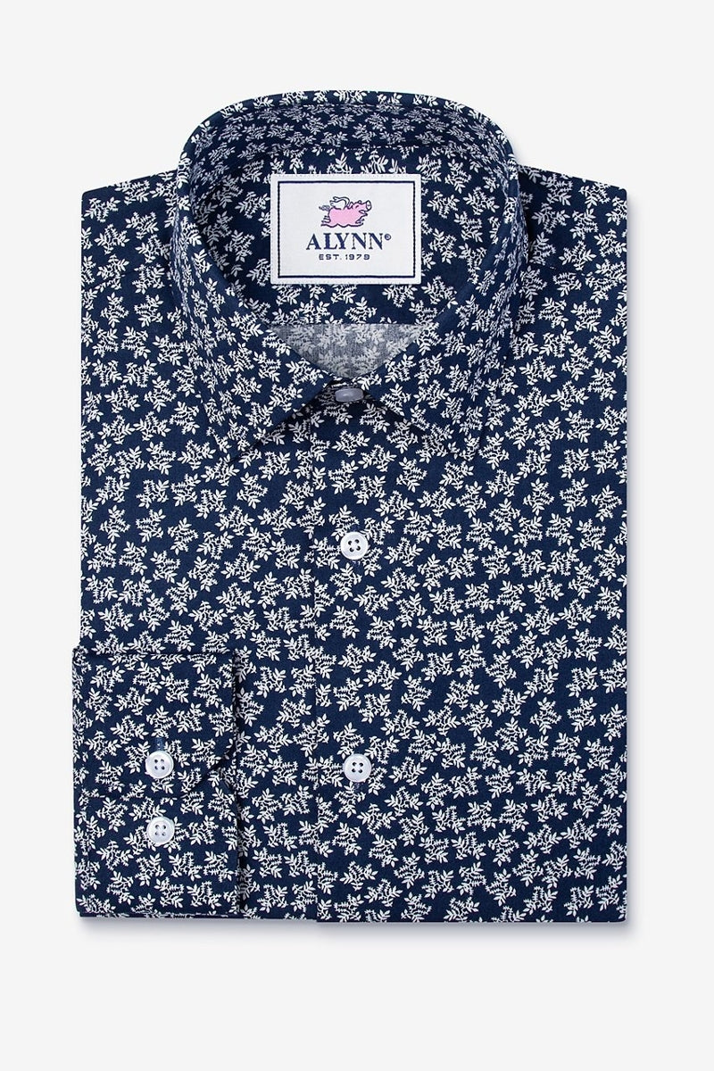 Faire,Alynn, Alynn Navy with White Floral Print Classic Fit Shirt, Blue, Small-40-TagSMedium-44-TagMLarge-48-TagLExtra Large-51-TagXLExtra Extra Large-54-TagXXL