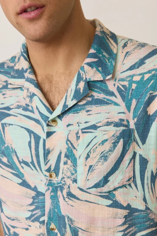 Wholesale,Marine Layer, Marine Layer Green Abstract Palm Stretch Selvage Shirt, Blue, Large-45-TagL