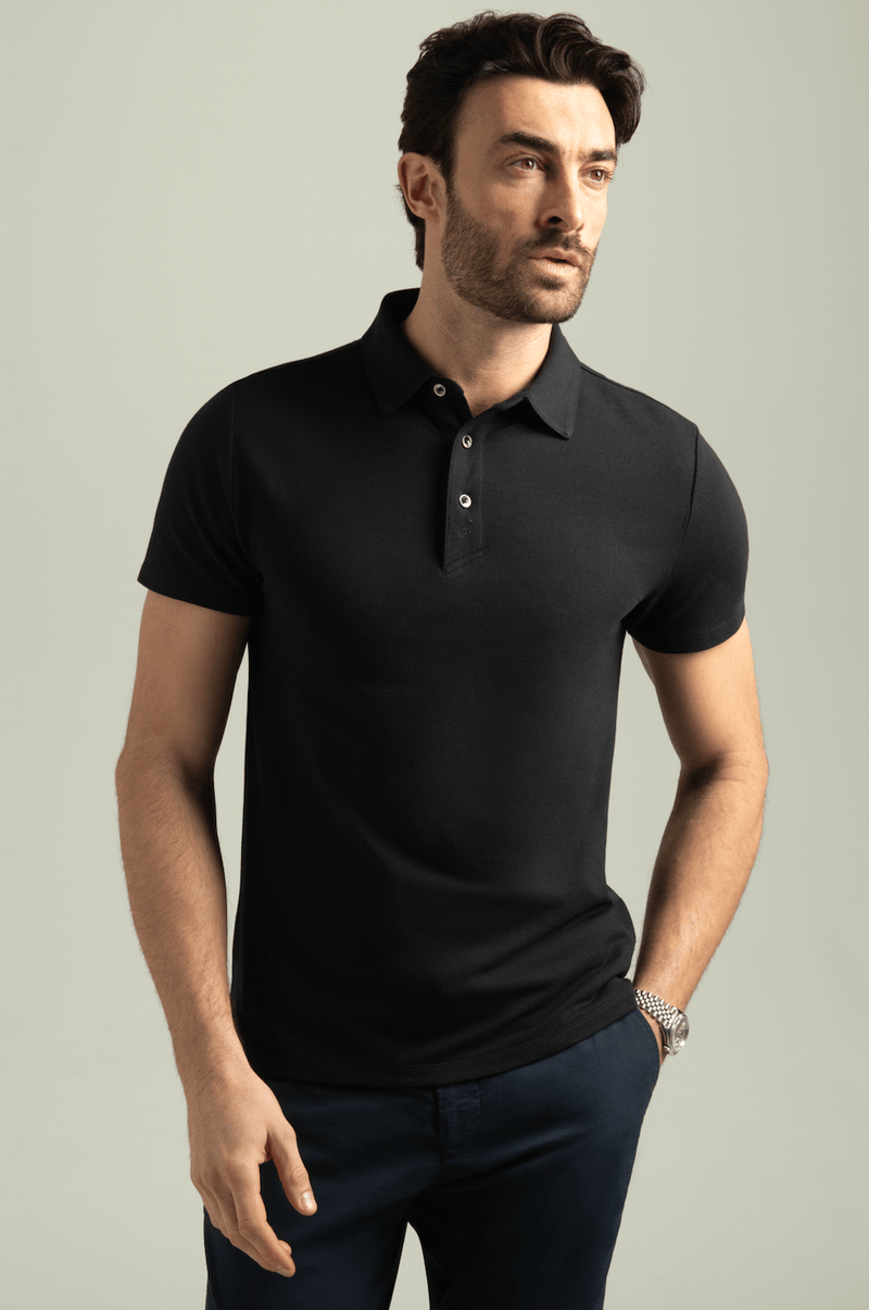 HyperNatural Black Premium Bio-performance Dagger Slim Fit Micro-Pique Polo with Hyper-Cool Jade